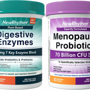 NewRhythm supplements promotion featuring a selection of supplement bottles