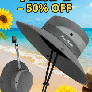 50% off QualyQualy Women’s Sun Hat with wide brim, UV protection, foldable design, and hat clip — only $2.99.