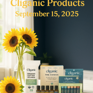 Cliganic products including cotton pads, essential oils, mosquito repellents, lip balms, and probiotics with September 15th Daily Deal Busters coupon savings