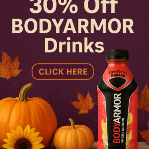 BODYARMOR sports drinks and electrolytes in fall-themed kitchen with pumpkins and sunflowers