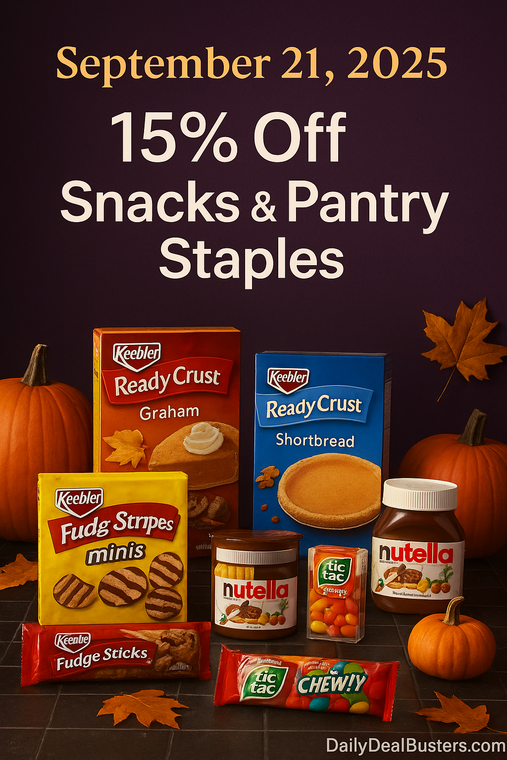 Save 15% on Snacks & Pantry Staples today! From Keebler cookies to Nutella & Tic Tac favorites β stock up & save this fall