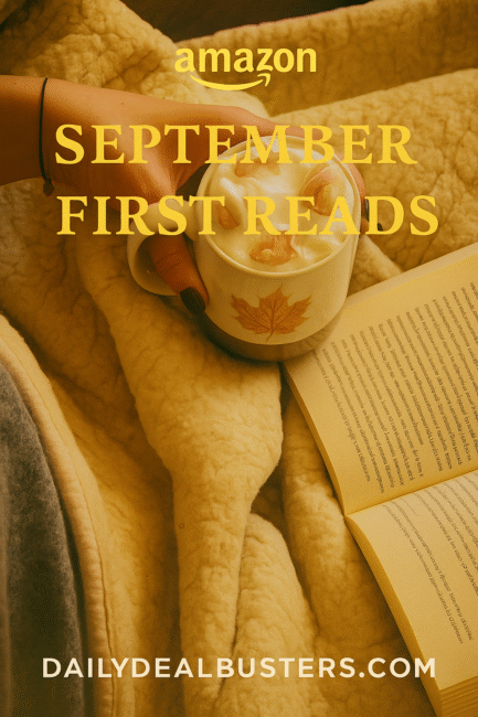 A cozy fall scene with a blanket, an open book, and a warm drink topped with marshmallows, representing September’s First Reads book picks.