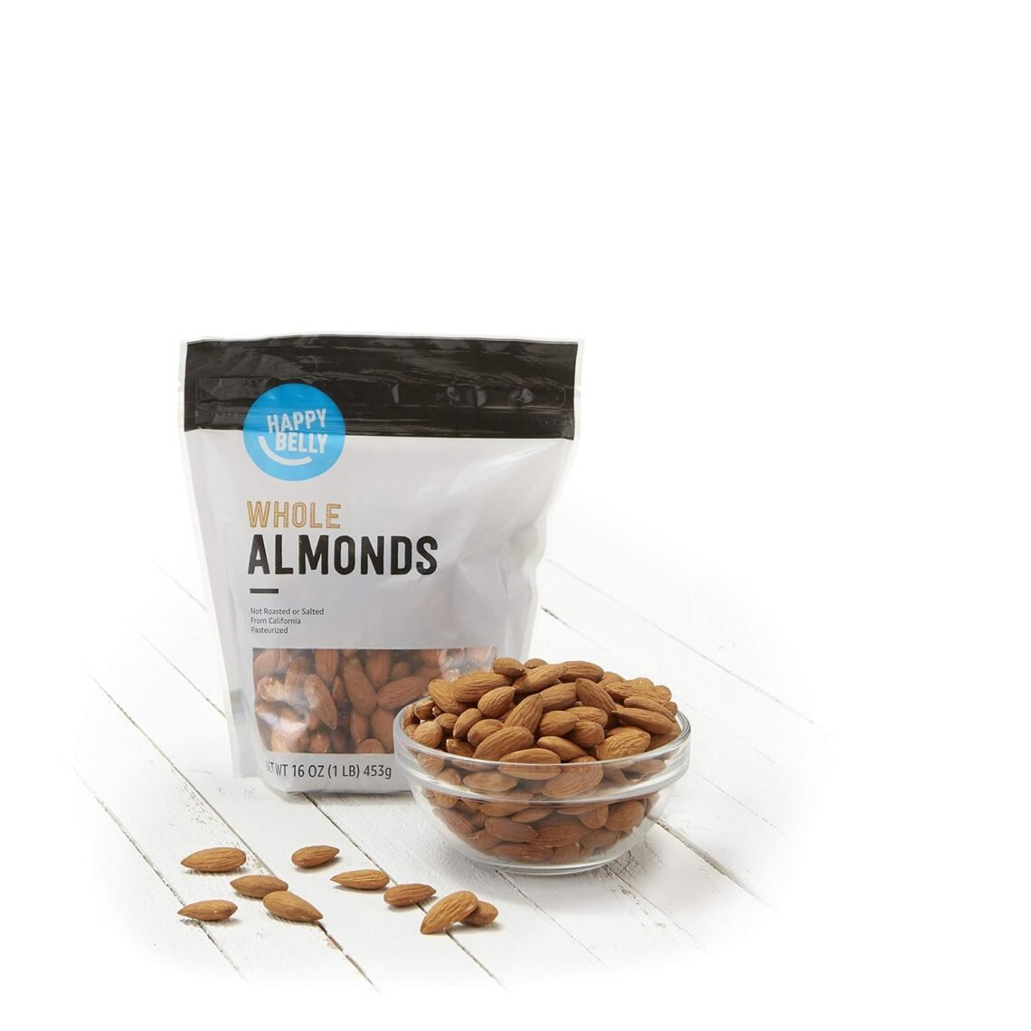 Happy Belly Whole Raw Almonds in resealable bag, fall-themed baking and snacking favorite