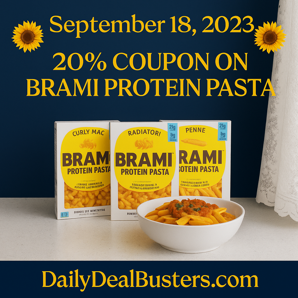 Brami Protein Pasta boxes in multiple varieties including spaghetti, radiatori, penne, and curly mac
