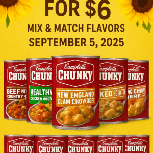 Campbell’s Chunky Soup cans – Buy 3 for $6, mix and match flavors