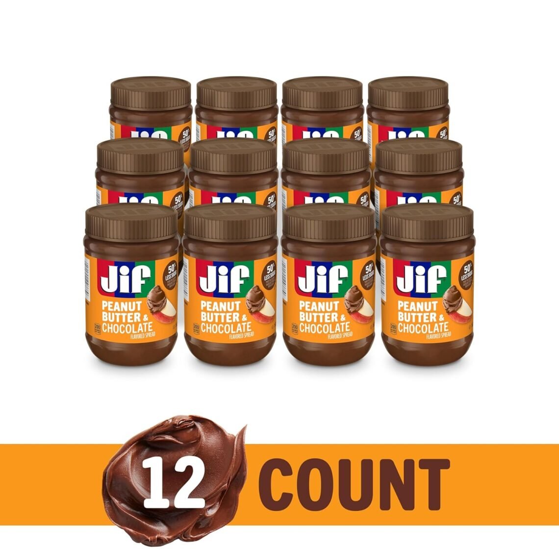 “Jar of Jif Peanut Butter & Chocolate spread with spoon and crackers beside it”