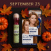 Promo image showing Maybelline Fit Me foundation, Clairol Root Touch-Up products, and Maybelline concealer with fall theme.