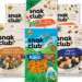 Snak Club snacks including trail mix, nuts, gummies, and spicy snack blends featured in a winter-themed savings event