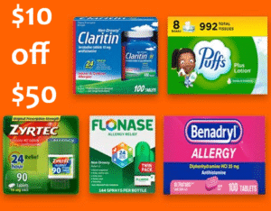 Save $10 when you spend $50 on Cold, Flu & Allergy Essentials