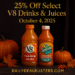 25% off V8 drinks and juices β fall themed deal graphic with pumpkins and leaves, October 4, 2025