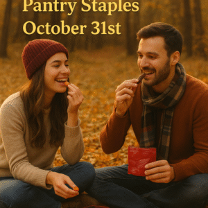 Golden autumn snacks and pantry staples sale with text overlay “30% Off Select Snacks, Beverages & Pantry Staples – October 31st”