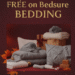 Fall bedding setup featuring Bedsure pillows, comforter, and mattress topper on a cozy bed with pumpkins and golden autumn tones.