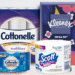 Cottonelle, Kleenex, and Scott household paper products featured in a promotional savings graphic.