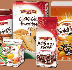 epperidge Farm cookies and Goldfish crackers featured in a family-friendly snack savings promotion.