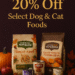 Assorted Rachael Ray Nutrish dog and cat foods, including dry and wet options, arranged with pumpkins and autumn leaves in fall colors.