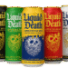 Liquid Death sparkling waters, teas, and energy drinks displayed in recyclable cans