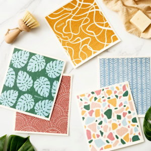 Reusable Swedish dish cloths in assorted designs for everyday kitchen cleaning