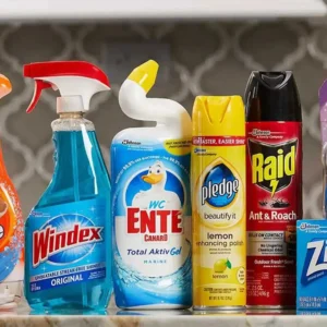 Assorted household cleaning and home care products arranged together
