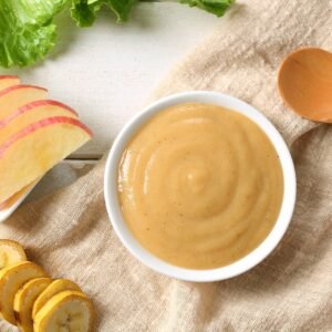 Healthy foods and nutrients representing balanced nutrition similar to baby food ingredients.