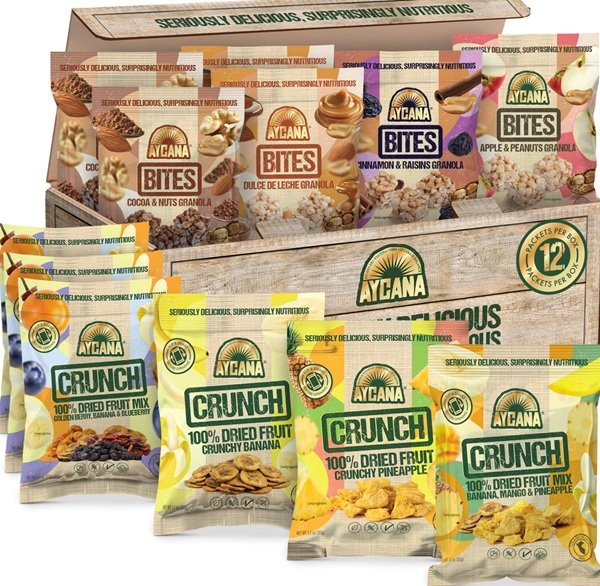 A bright, fresh image featuring healthy snack bars and dried fruit in a natural setting with vibrant colors and clean presentation