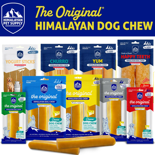 Natural dog chews made from yak cheese in different sizes and flavors for dental support and long-lasting chewing