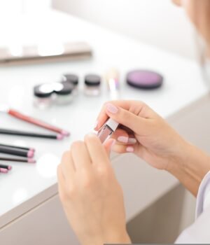 beauty products and makeup arranged for daily routine