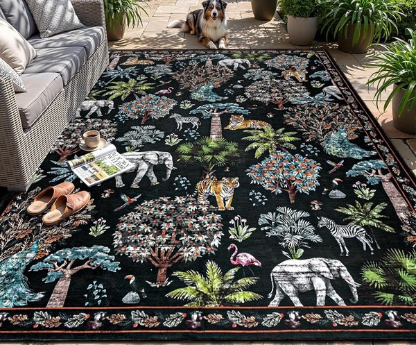 Featured image displays a close-up of a Yamaziot washable rug with soft neutral tones and subtle pattern, set in a clean, modern home environment with spring-inspired styling