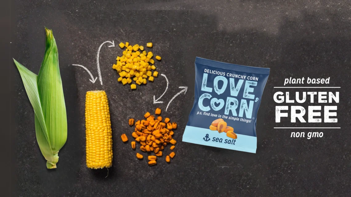 Love Corn crunchy snack products featured in a Daily Deal Busters grocery savings promotion.