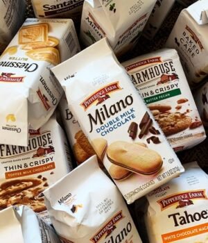 Assorted snack foods including cookies and crackers for everyday use and pantry stocking