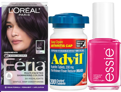 Beauty and self care products featured in a Daily Deal Busters savings promotion including cosmetics, wellness items, and beauty essentials.