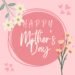 A soft spring-themed Mother’s Day scene featuring a smiling mom receiving flowers, with a light blue sky, soft clouds, and cherry blossom accents creating a calm and heartfelt seasonal atmosphere