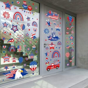 4th of July Decorations Window Clings Patriotic 9 Sheets Stickers Double-Sided for Glass Windows USA Stars Fourth Window Clings Veterans Memorial Day Decorations for Independence Holiday