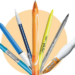 BIC writing supplies including pens, pencils, gel pens, correction tape, and school supplies featured in a promotional savings graphic.