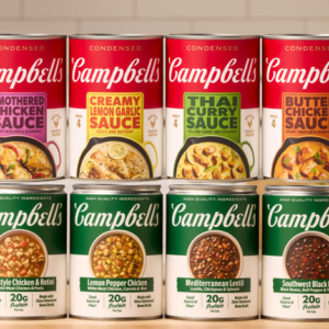 Promotional graphic featuring Campbell's condensed cooking sauces and protein soups with a 25% coupon offer.
