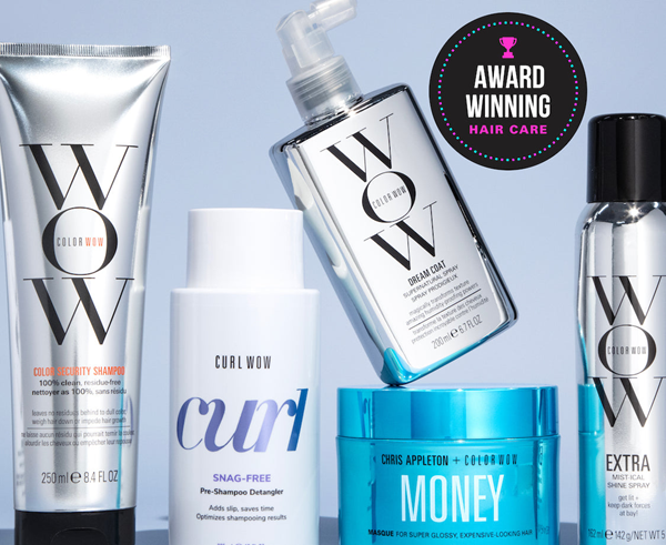 Color Wow Hair Care products featuring coupons and savings on treatments, conditioners, scalp care, and anti-frizz solutions