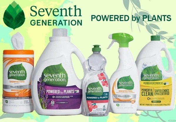 Seventh Generation cleaning, laundry, dishwashing, and household products featured in a promotional savings graphic.