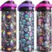 Encool insulated stainless steel water bottle featuring decorative printed artwork and push-button lid