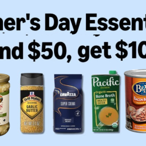 Grilling seasonings, sauces, snacks, beverages, and pantry staples featured in a Father's Day grilling savings promotion.