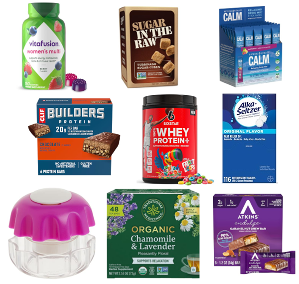 Food, wellness, self-care, beauty, and household products featured in a buy one get one promotional savings event.
