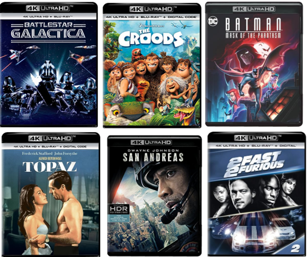 4K Ultra HD movies from multiple genres featured in a promotional movie bundle savings event.