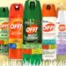 Promotional graphic featuring OFF! insect repellents, bug sprays, citronella products, and outdoor pest control items.
