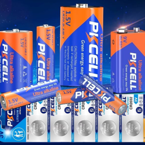Assorted PKCELL batteries including AA, AAA, lithium, coin cell, rechargeable, and specialty battery products