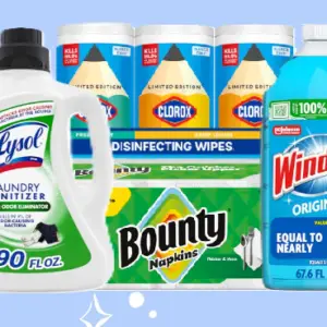 Promotional graphic advertising a $15 Amazon credit when spending $50 on qualifying household essentials.