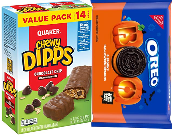 Assorted OREO cookies, snack bars, and household cleaning products featured in a shopping promotion