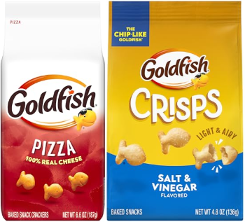 Pepperidge Farm Goldfish Pizza Cheese Crackers and Goldfish Crisps in several flavors.