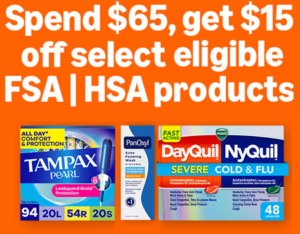 Save $15 when you spend $65 on Select Self-Care and Health Products