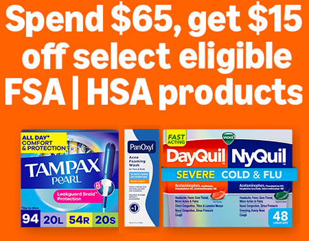 Save $15 when you spend $65 on Select Self-Care and Health Products